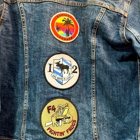 Women’s Old Navy Custom Blue Jean Patchwork Jacket Size Medium - Picture 8 of 8